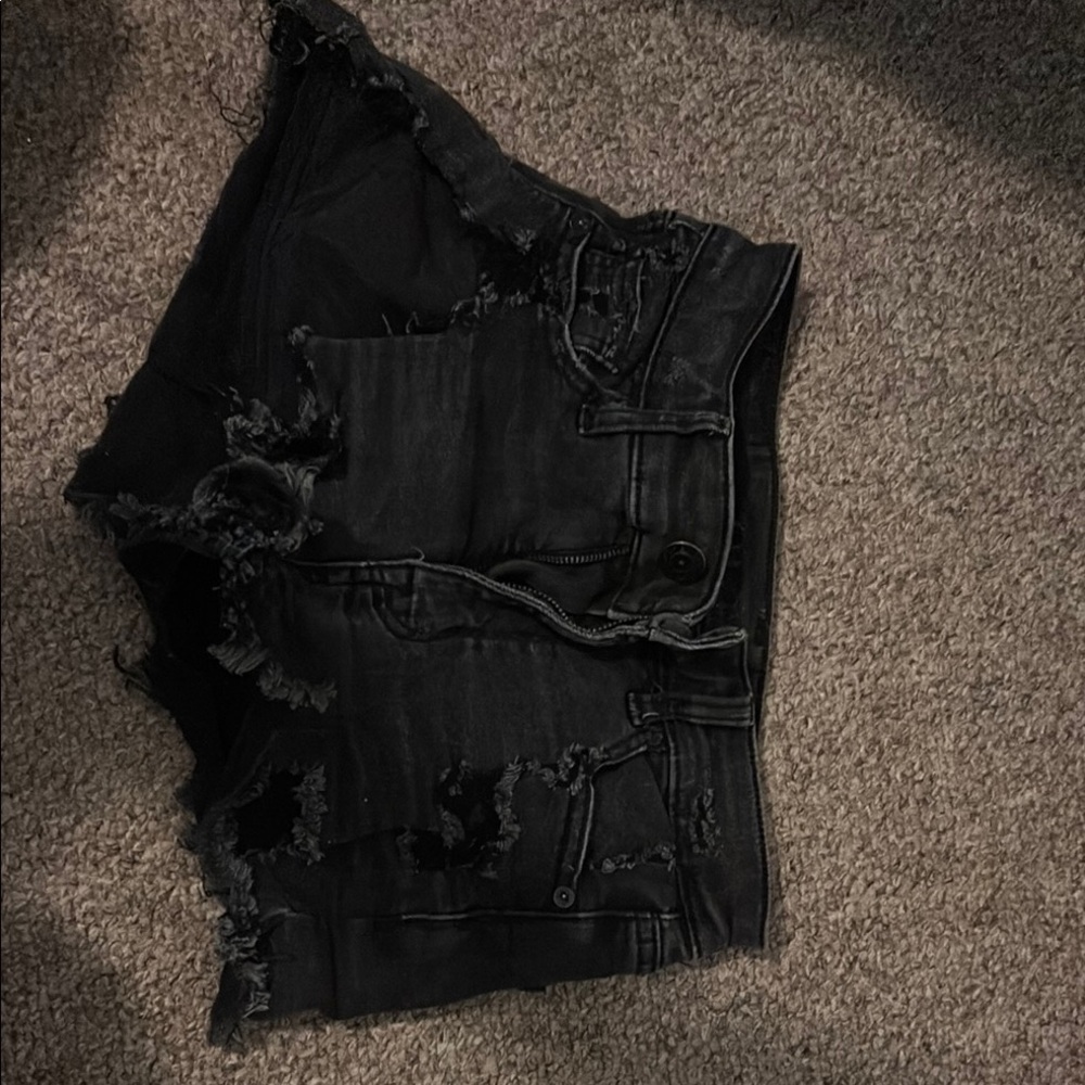 American Eagle Outfitters Black Jean Shorts Distressed Casual RIPPED